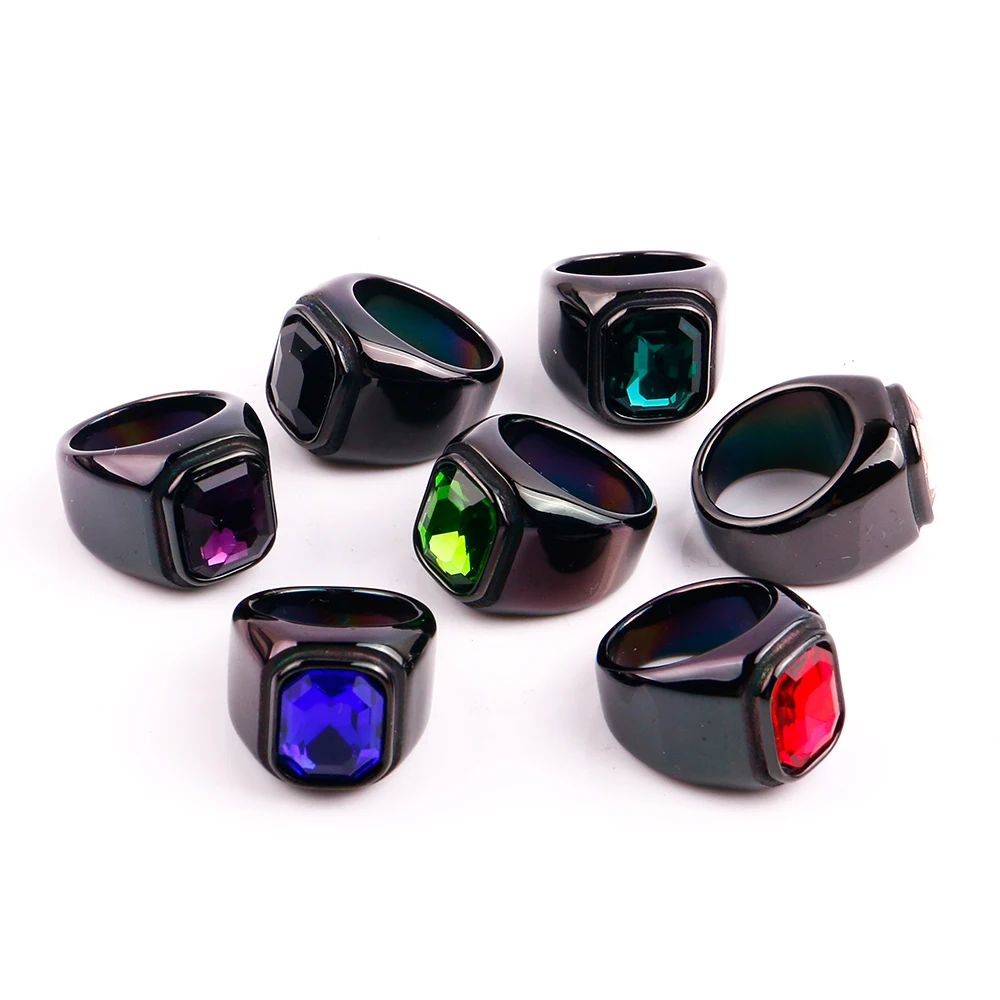 Modern Aesthetic Ring 17Mm Geometric Type Stainless Steel Gemstone Bulk Thick Metal Square Stone Crystal Ring For Men Unisex