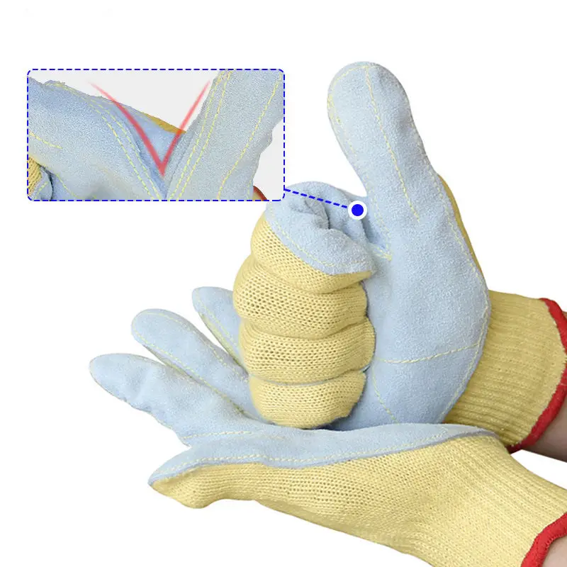 Heat resistant aramid fiber cut and stab protection fire safety working gloves