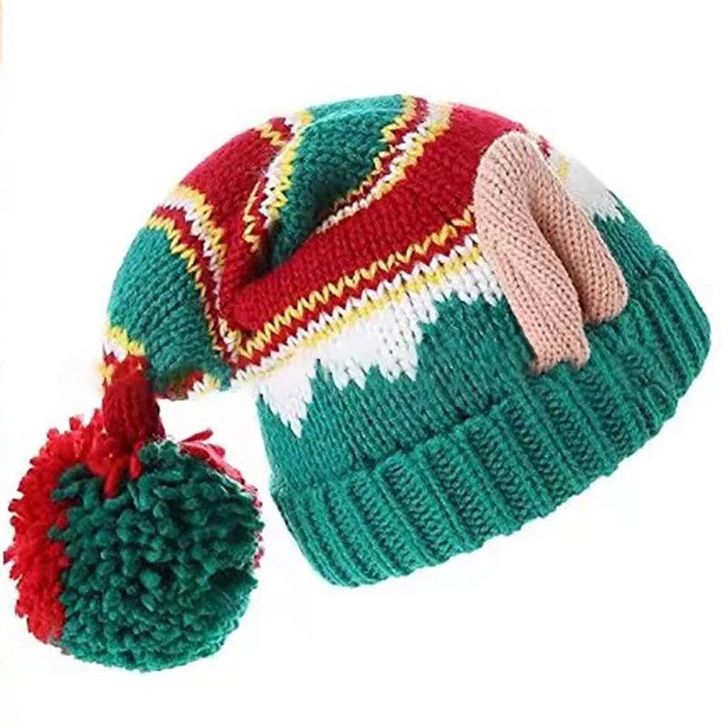 Autumn And Winter Knitted Elf Ear Beanie Striped Santa Hat Christmas Knitted Hats