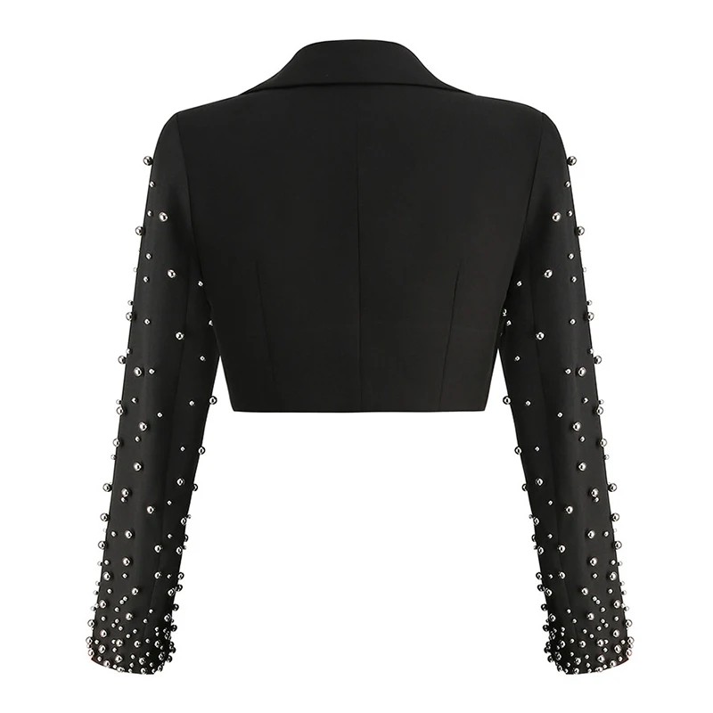 TWOTWINSTYLE Spliced Embroidered Flares Notched Collar Long Sleeve Blazers Women Jackets Coat