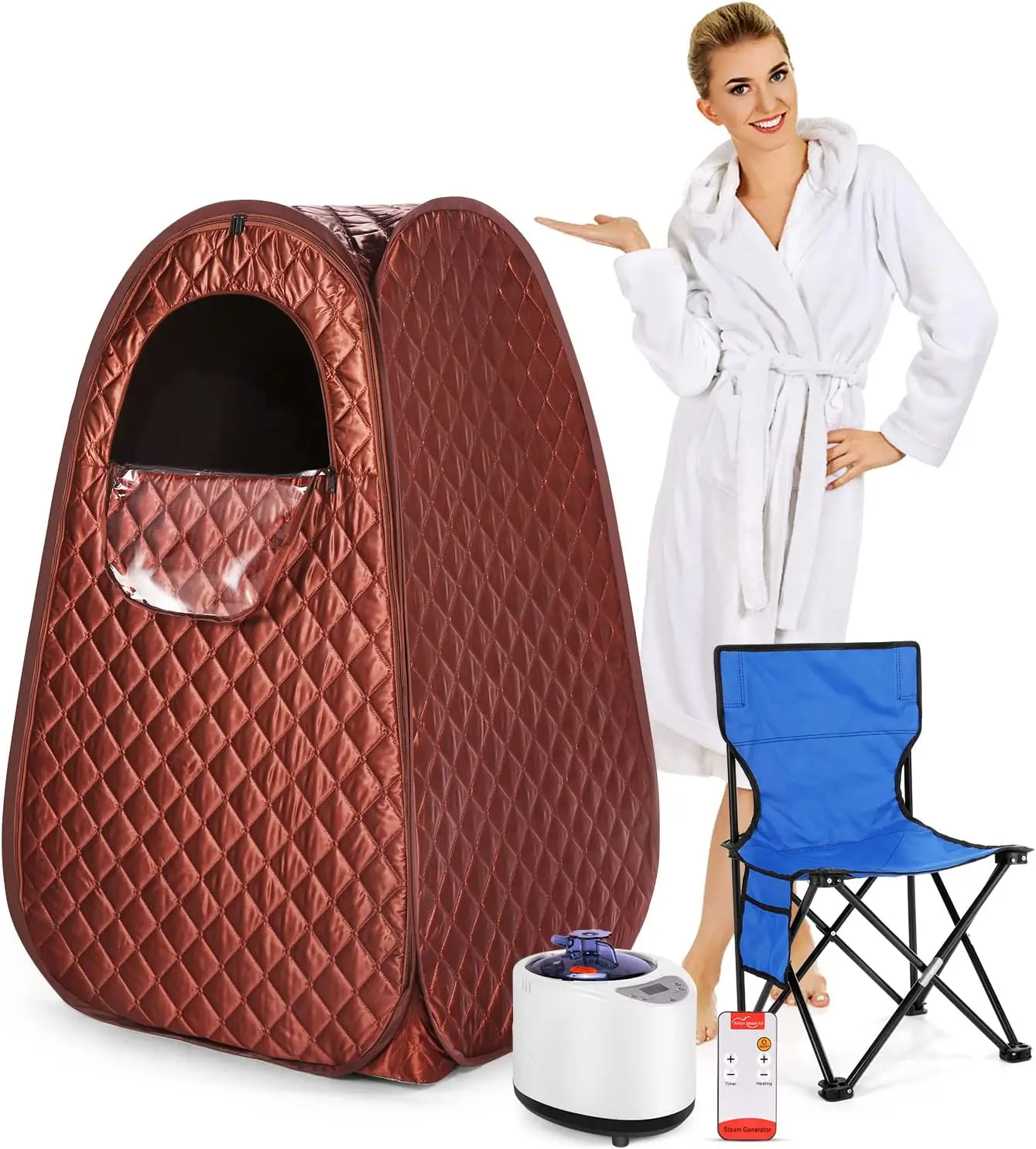 Single Person Home Spar Tent Portable Steam Sauna Tent with Steamer 2.6L 1000W Steam Generator Chair and Remote Control