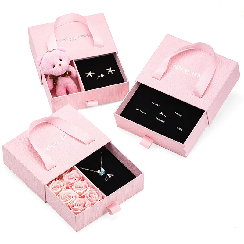 Wholesale Fashion Rose Flower Bear Packaging Gift Boxes Earrings Necklace Ear Studs Bracelet Jewelry-UV Advantage Foil