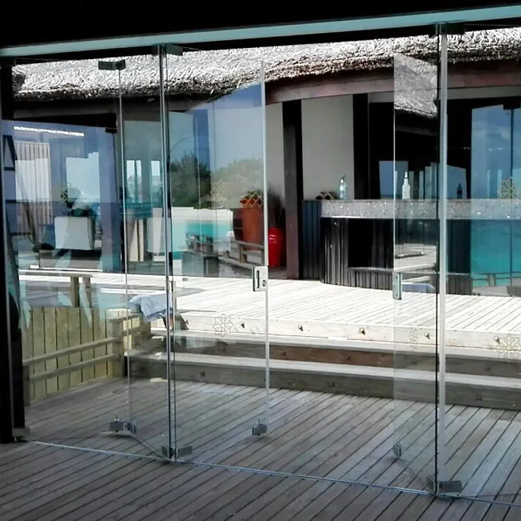 HDSAFE 8/10/12mm tempered frameless glass folding door system glass partition stainless steel hinge stack sliding bi fold door