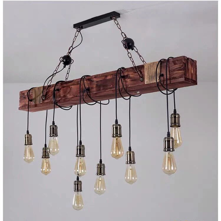 
Reclaimed Wood Rustic Chandelier Decoration Industrial Edison Bulbs pendant kitchen light 