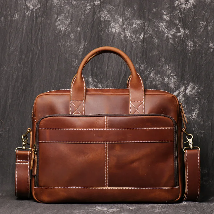 N-127 Nerlion Briefcase 14 Inches Computer Laptop Messenger Bag Vintage Genuine Leather Business Briefcases Leather Office Bag