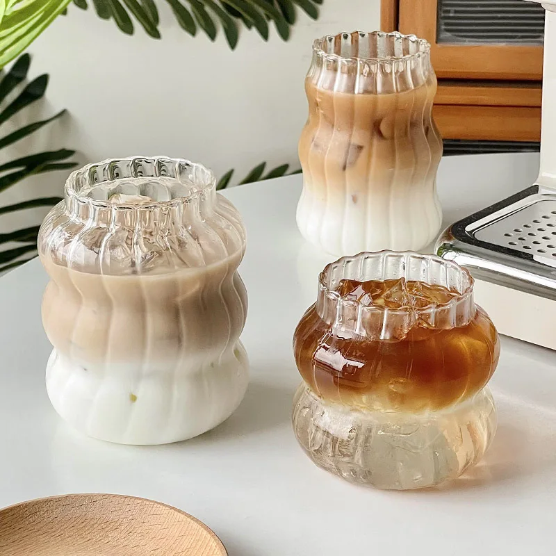 wholesale 400/500ml heat resisting clear Cloud shape glasses Milk breakfast glass cup iced coffee juice latte cups for drinking
