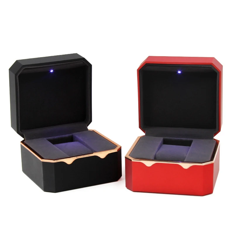 Luxury watch box Octagonal gold-rimmed watch box with light, high-end led watch storage box private customization
