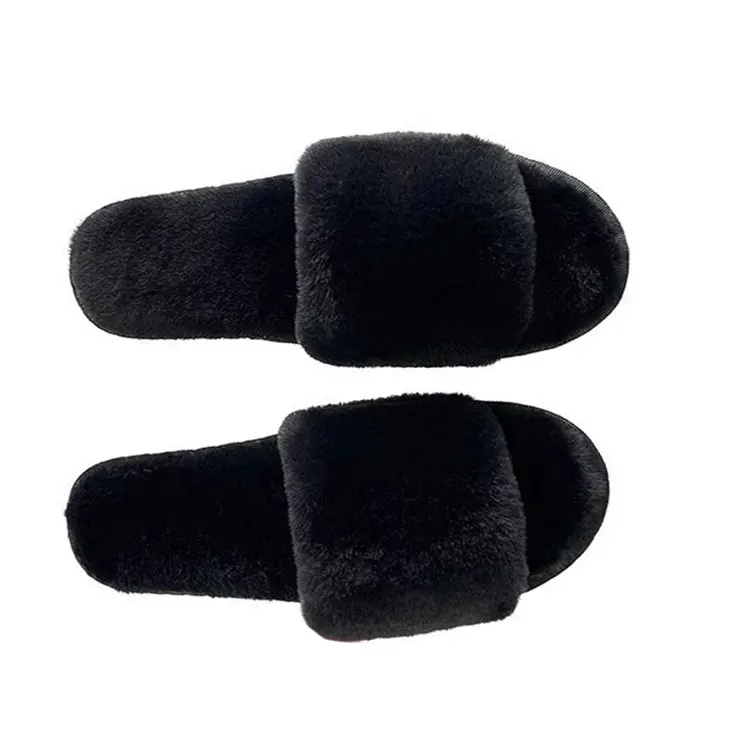 2024 High Quality Warm Faux Fluffy Slipper Ladies One Strap Soft Plush Furry Female Open Toe Shoes Nice-Looking Fashion Slippers