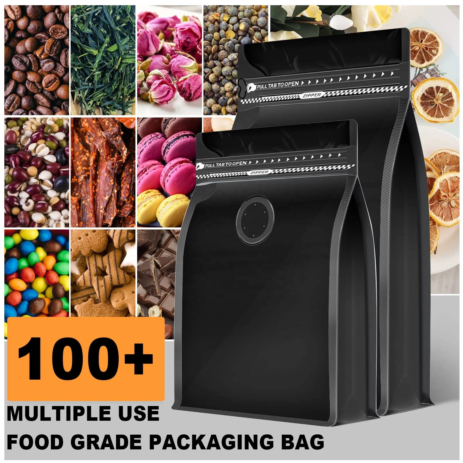 3-tier Design Barrier Store 16oz Blackcoffee Bag Custom Print With One-way Air Valve For Nut Snacks Candy Flowers