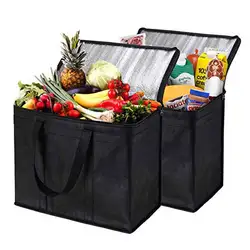Eco-friendly Reusable non woven lunch bag, Customized logo printed folding grocery tote food delivery insulated cooler bag