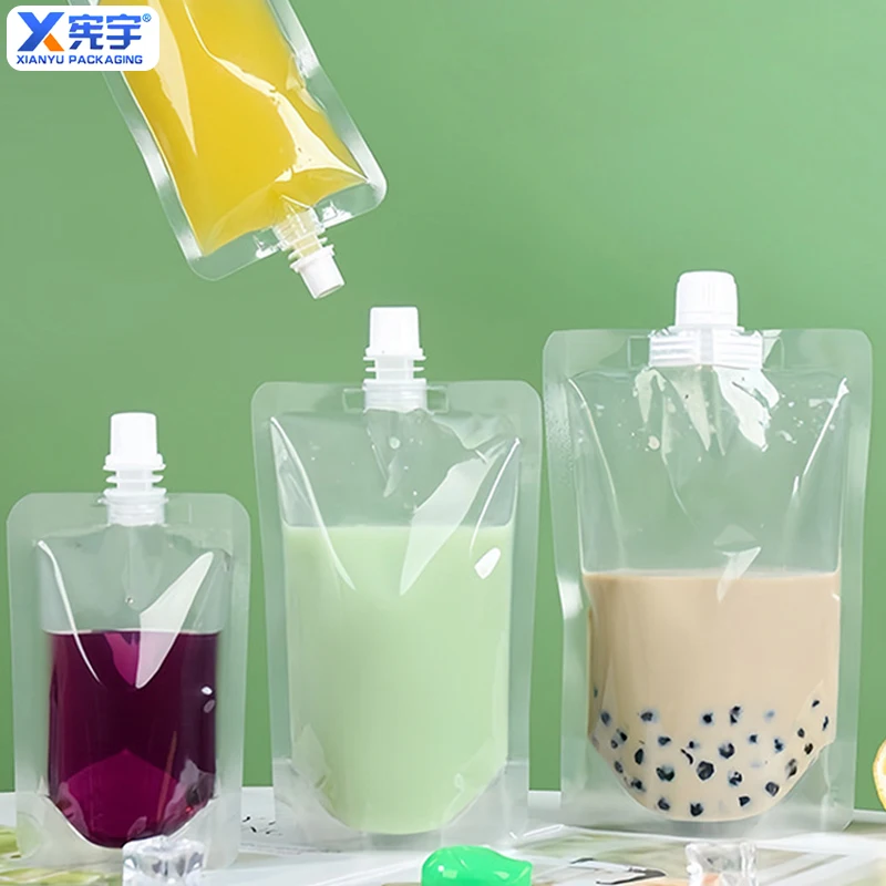 100pcs Clear Plastic Liquid Drink Juice Milk Coffee Stand up Nozzle Pouch Packaging With Spout 250ml 100ml 500ml Free Funnel