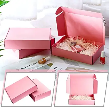 OEM  Recyclable Corrugated Paper Box Foldable Personalized Custom Logo Printed Pink Shipping Paper Boxes Mailer Box
