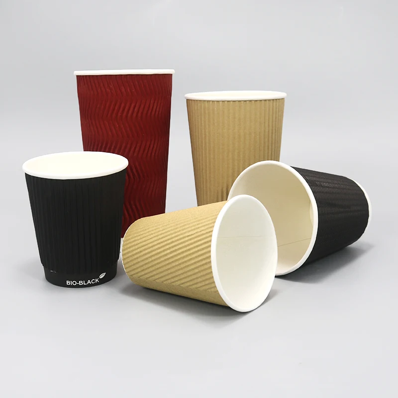 Heat insulation double corrugated paper cup disposable custom nice oem wall logo Item style coffee disposable cup for food