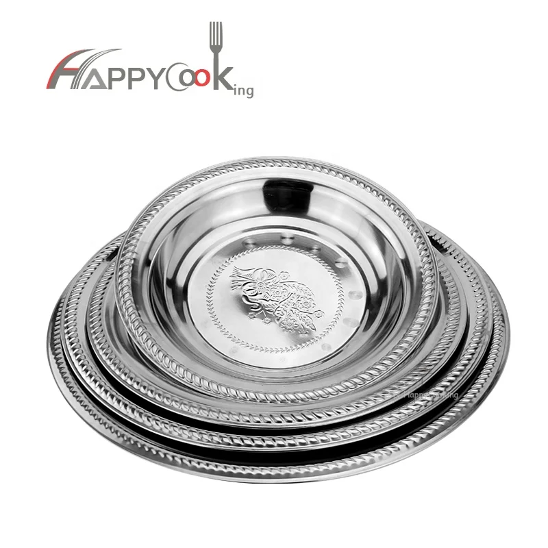 high quality and China dishes wholesale round serving tray stainless steel plate set
