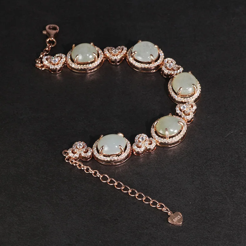 Genuine 925 Sterling Silver Chain Bracelets For Women Natural Stone Jade Minimalist Elegance Fine Jewelry Best Gift Iced Out