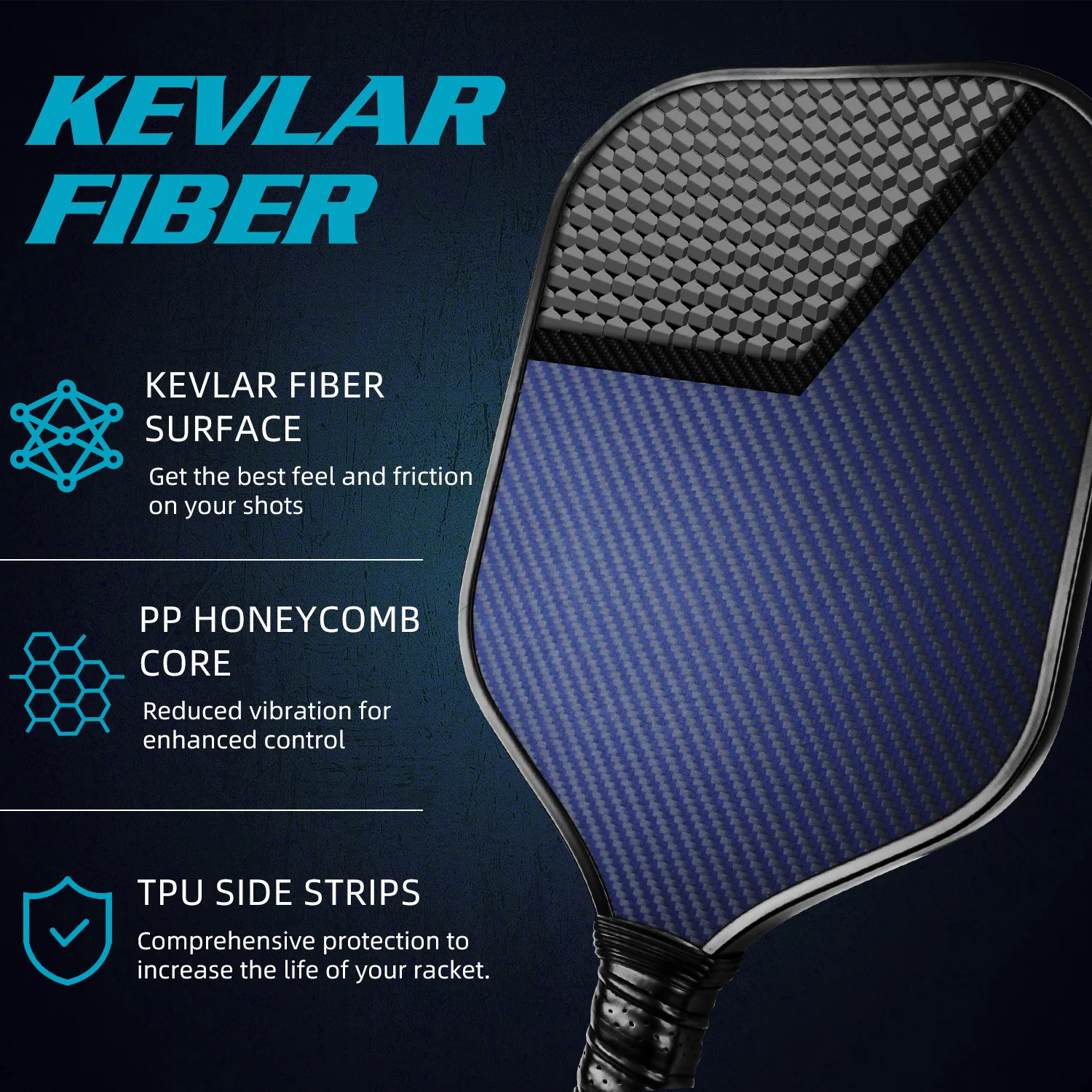 Popular texture 3K kevlar pickleball paddle Kevlar Cold Pressed Raw Carbon Fiber Pickleball Paddle