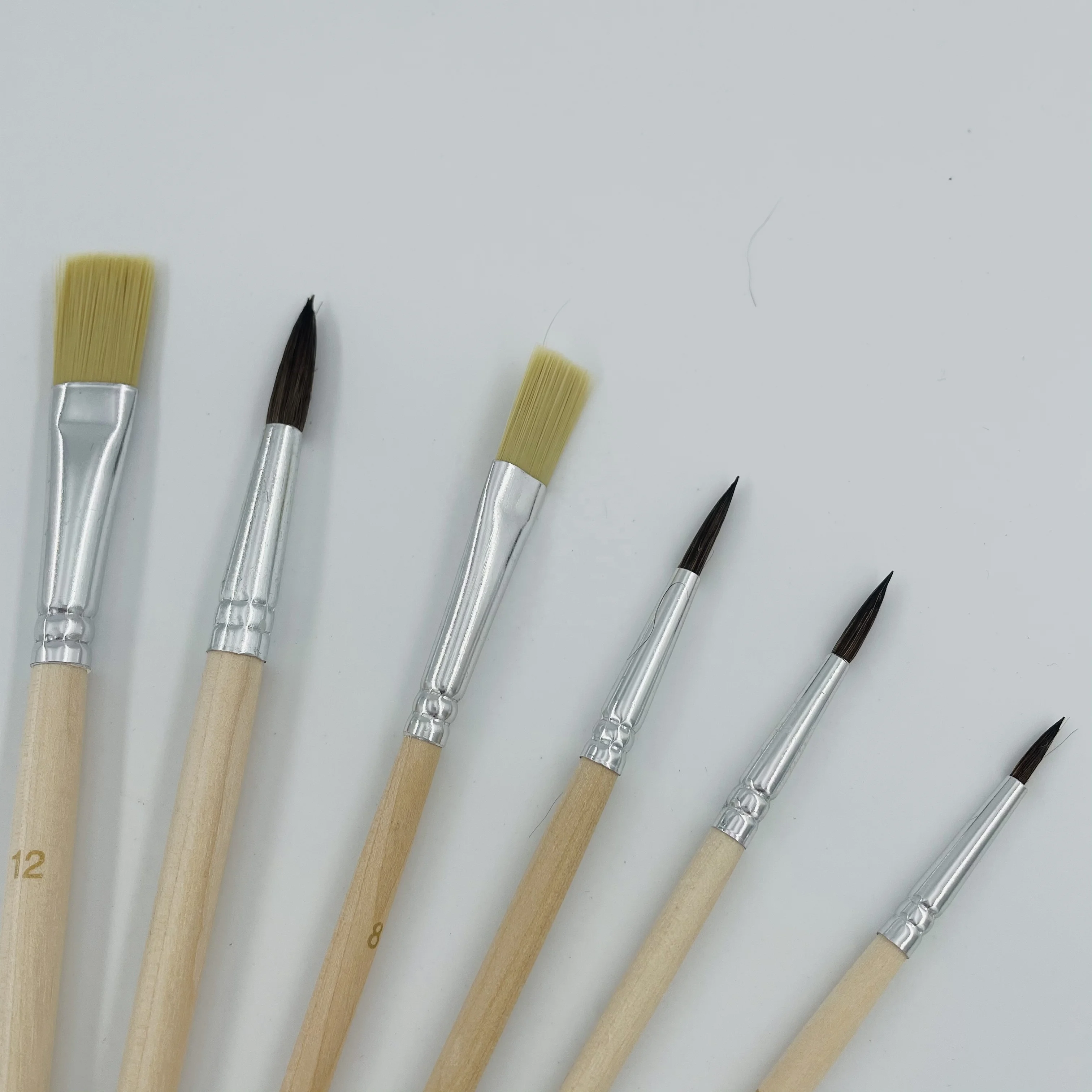 custom logo Amazon hot sale wooden handle aluminum tube pig hog artist brush mixed shape artist paint brush set
