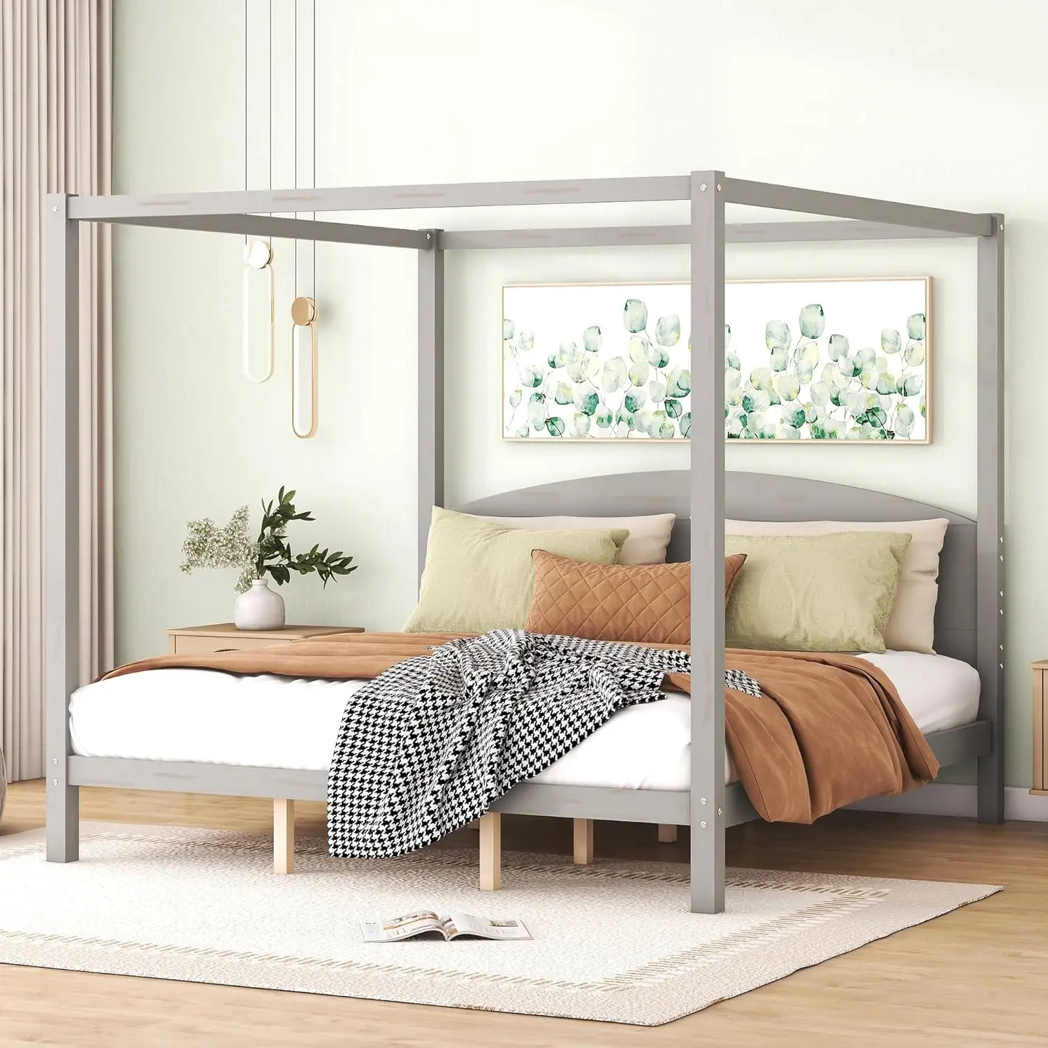 Designs King Size Canopy Bed Wood 4 Posters Platform Bed Frame with Headboard, King Bed Frame for Kids Teens Adults