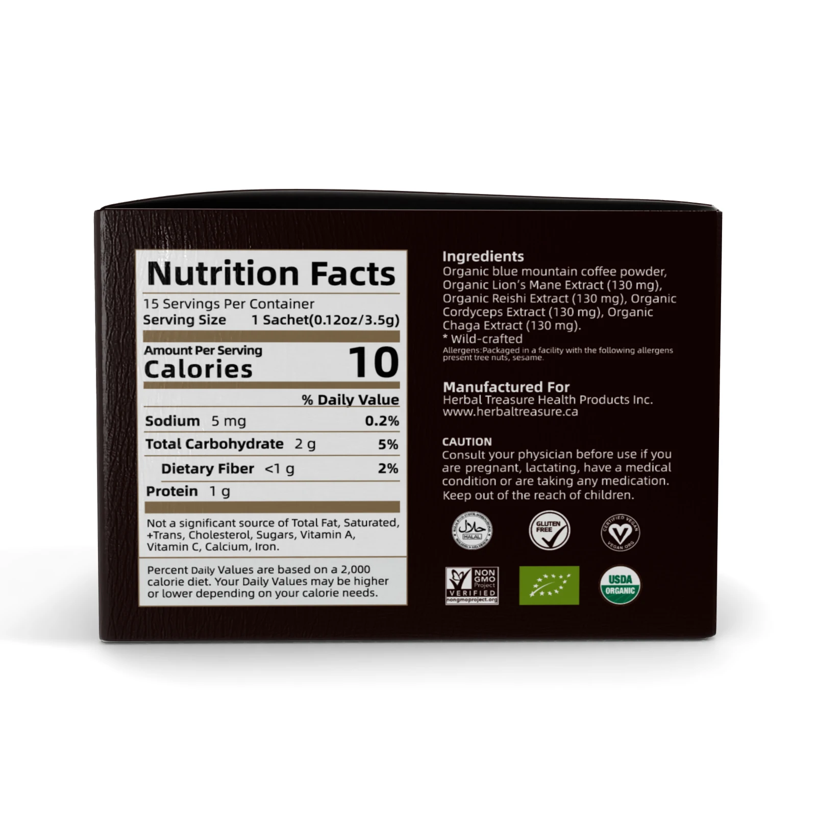 Instant Coffee Mix Reishi Mushroom Extract 4 in 1 Healthy Drink 100% Organic