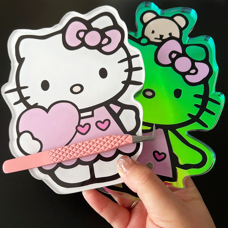 Customized own logo russian volume mink eyelash extension arylic hello kitty lash tweezers bow pallet wholesale