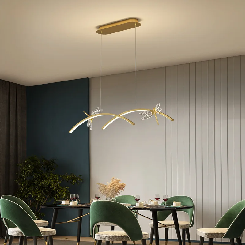 Minimalist Dining Table Light Modern Lights For Kitchen Long Bar Hanging Lamps Black Dragonfly Chandelier Indoor LED Fixtures
