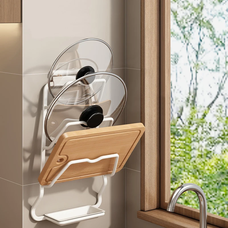 Wall Mounted Self Adhesive Kitchen Organizer Box Convenient and Easy Mount Pot Lid Bearing Rack