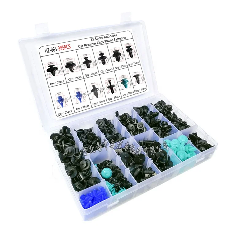 395pcs 6-10mm for All Cars Mixed Auto Fastener Clip Plastic Box-packed Car Door Bumper Fender Liner Sealing Strip Fixed Clips