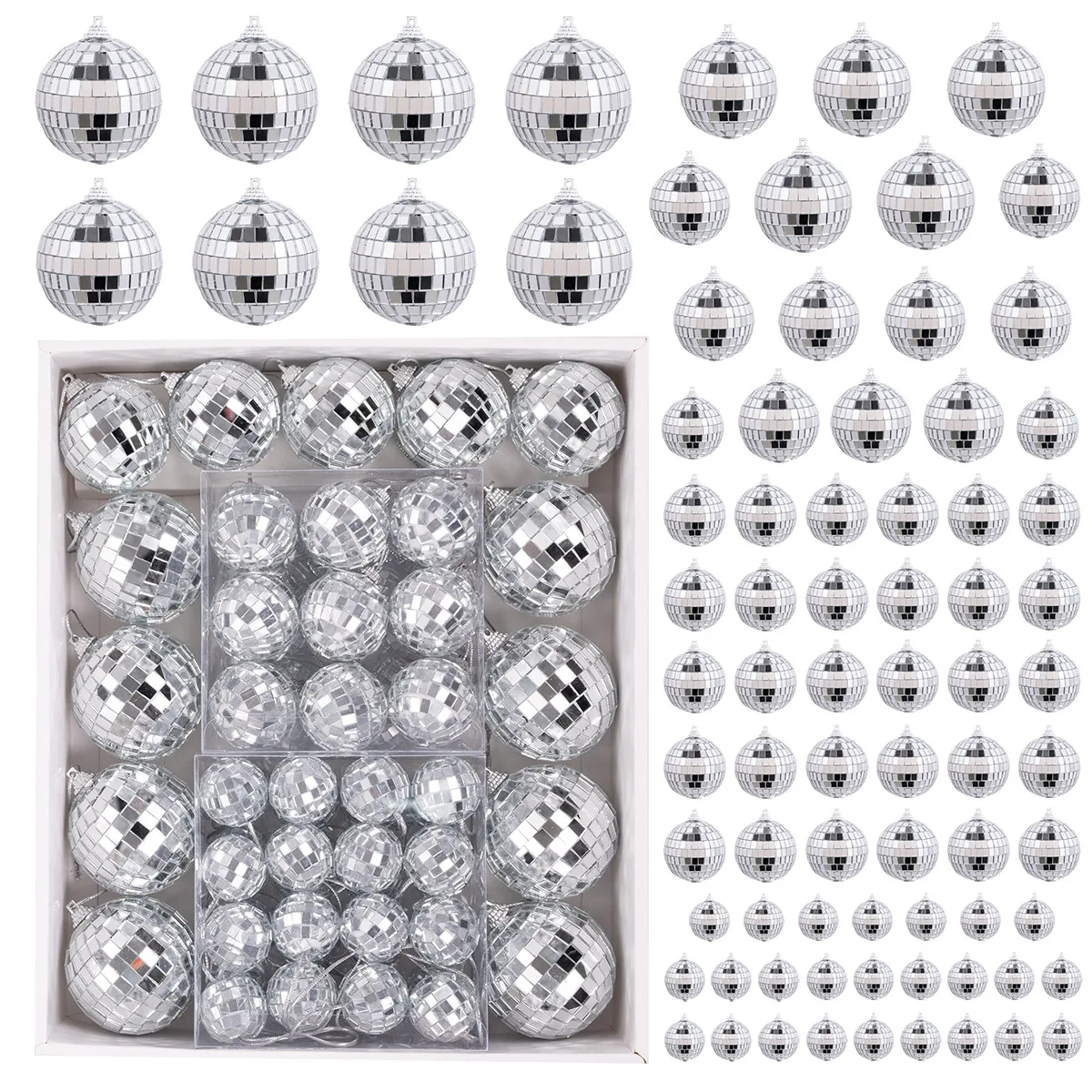 79pcs UV Printed Disco Ball Reflective Laser Glass Christmas Decorations Foam Garland Shape for Party Box Packed Shopping Malls
