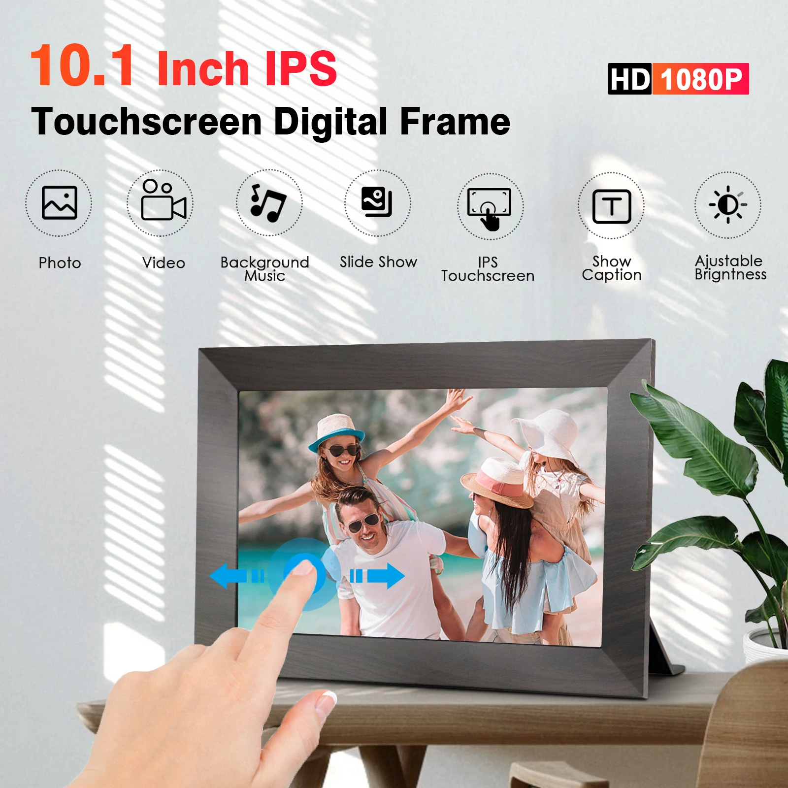 Цифровая фоторамка для фильмов, оптовая продажа, 10,1 дюйма, Бесплатная загрузка, полностью английский, синий, черный, акриловые часы, OEM аудио, AAC APE DAT Video