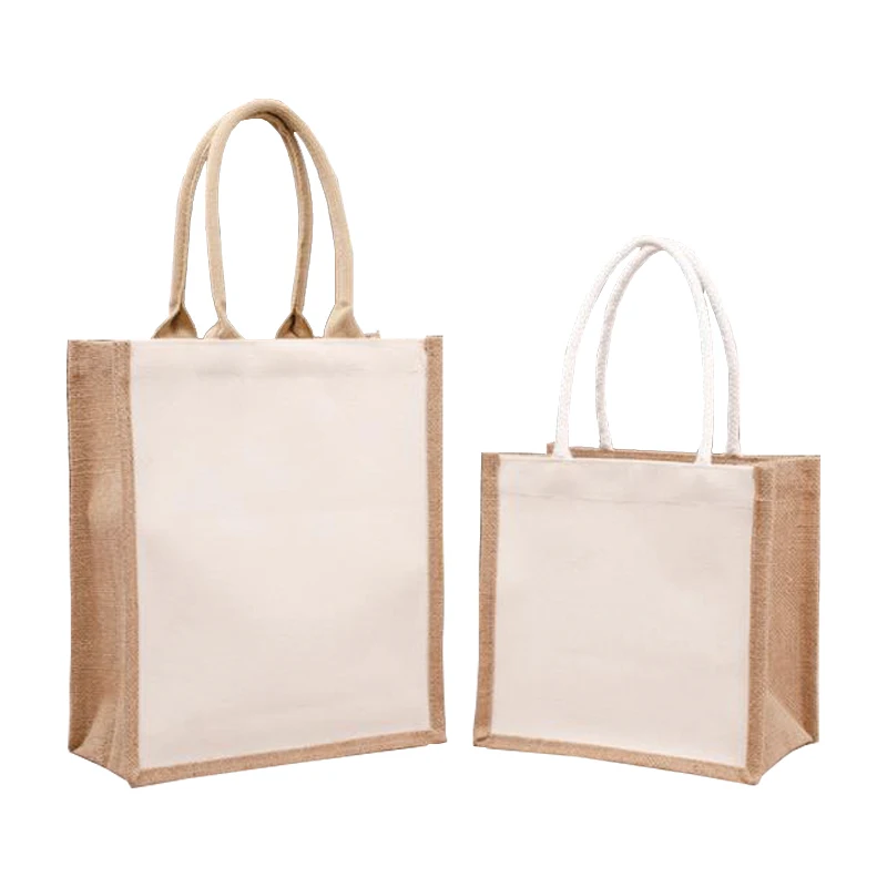 Eco friendly laminated linen bag burlap reusable hessian shopping linen tote bag with custom logo