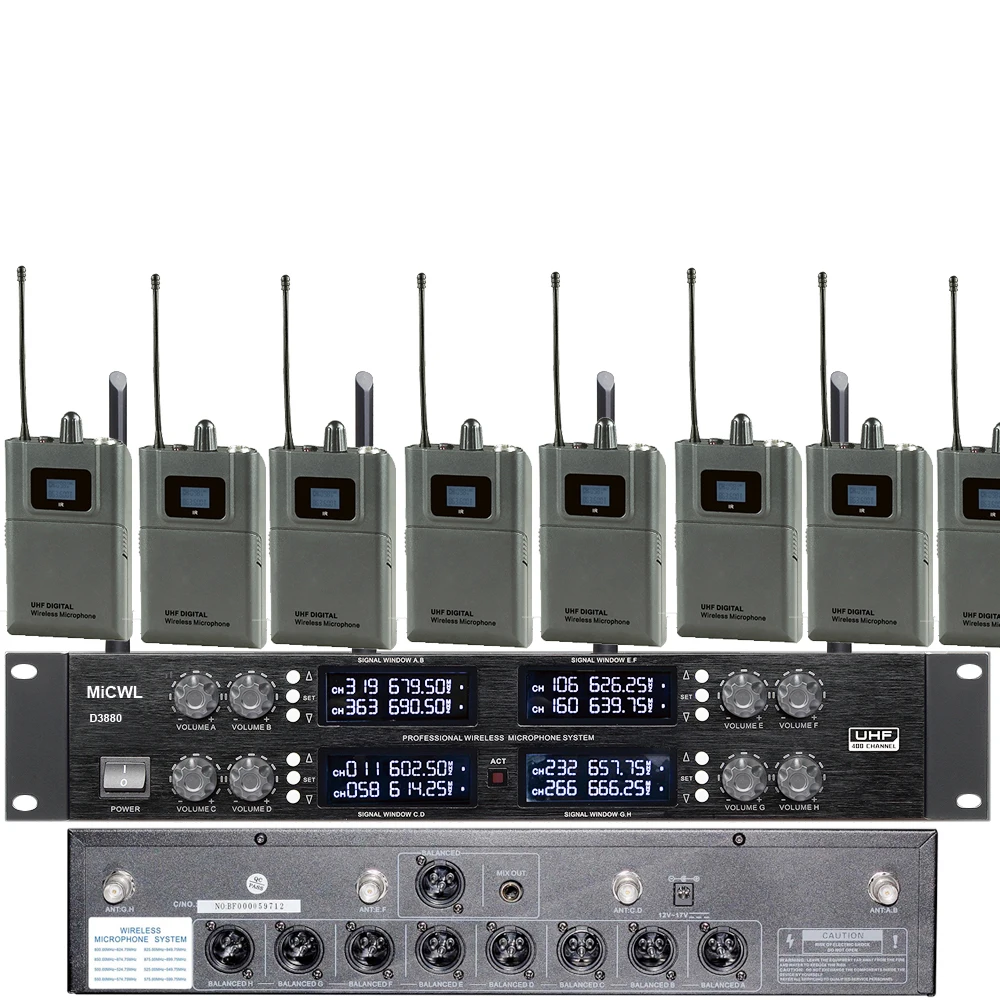 MiCWL Audio Inc 8 Headset 8 Lavalier Mic Bodypack Professional 8 Channel UHF Stage Wireless Microphone System Lapel Microphones