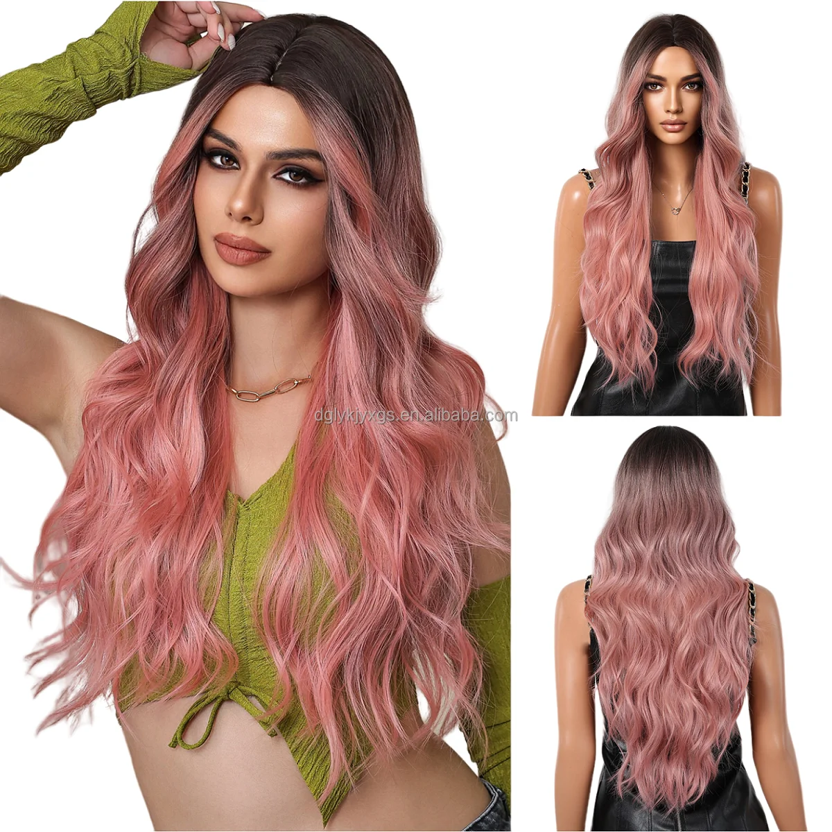 Wholesale new style Synthetic Hair Wig 26-Inches long curly Wigs Ombre White gold None Lace  halve water wave wig for women hair