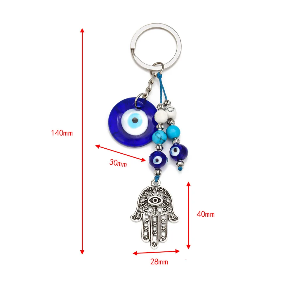 LUCKY EYE Tree Fatima Hamsa Hand Evil Eye Pendant Keychain Silver Color Ring Key Chain Car Keyring for Women Men Jewelry