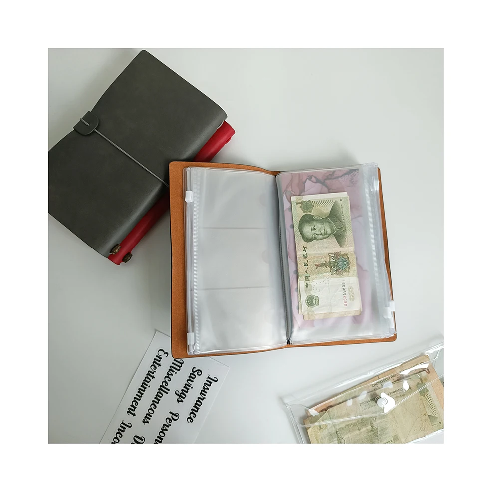 Custom Soft Cover Elastic Bound Retro Portable Mini Travel Booklet Vintage PU Leather Saving Money Organizer Budget Book Planner