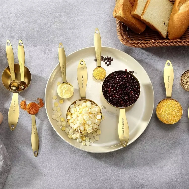 ANJUKE Premium Quality Accurate Measurement Engraved Markings Durable Stainless Steel Gold Measuring Cups Spoons Set