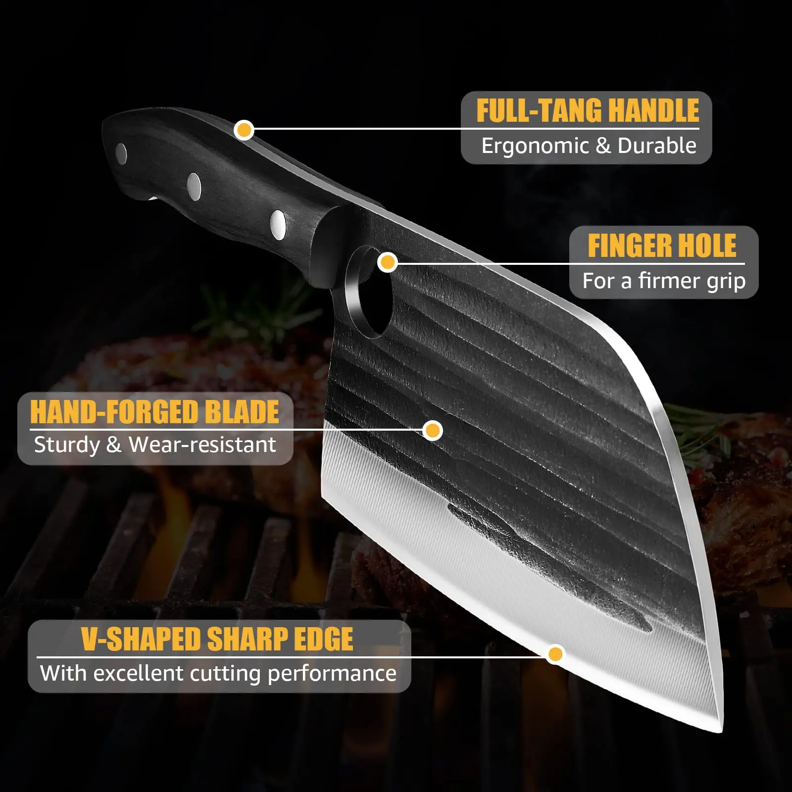 Hot Sale High Carbon Steel 7 Inch Hand Forged Serbian Chef Knife Full Tang Butcher Knife Meat Cleaver Chopper Knife