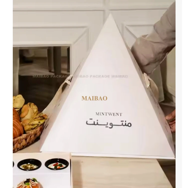 Custom pyramid box to share cake desserts grazing platter pyramid treat box new design to go pyramid shaped food catering box
