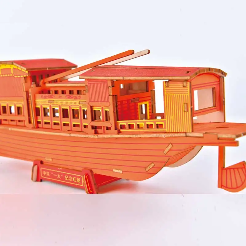 Intelligence diy assembly eco-friendly wooden assembly pleasure boat toys wooden assembly wholesale ship toys