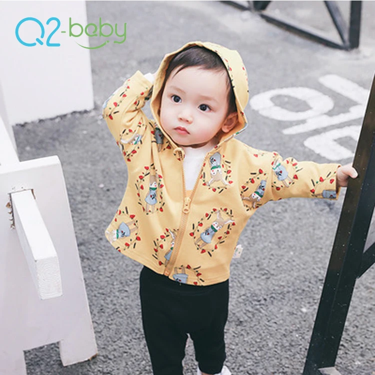 Q2-baby зимняя повседневная одежда с животным узором капюшоном и застежкой-молнией для новорожденных маленьких мальчиков