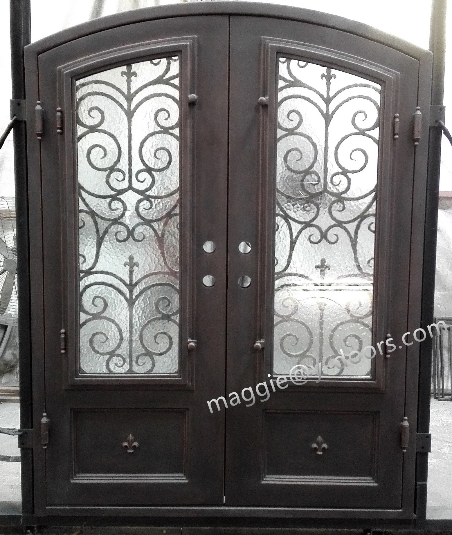 arch top American standard wrought iron door steel main double interior door with double sidelight