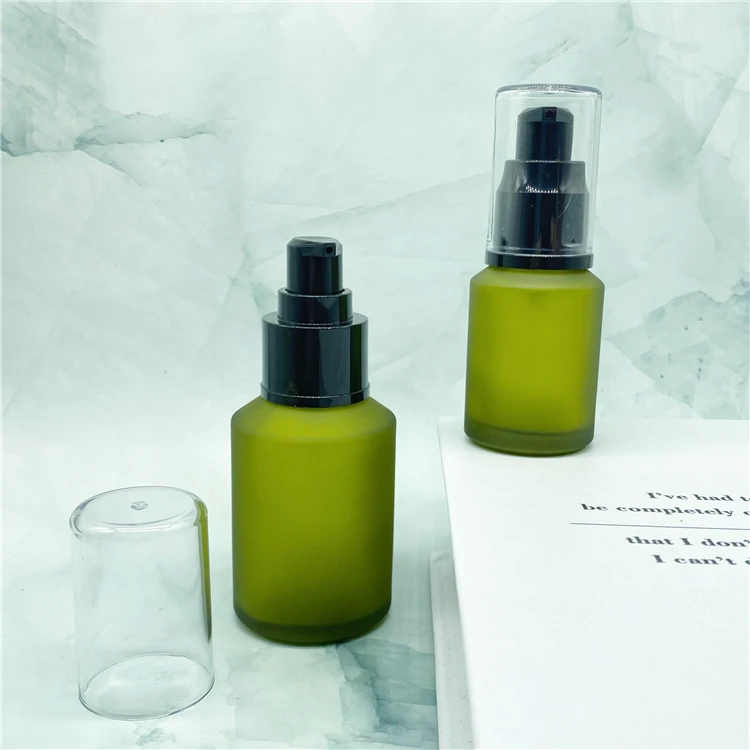 30ml 60ml Skin care cosmetic frosted green lotion pump foundation glass bottle