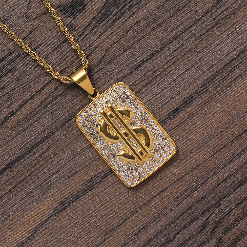 RQ Fashion Gold Plated Dollar Bill Chain Necklace Pendant Design Gold Sign Chocker Necklace Jewelry Dollar Sign Money Necklace
