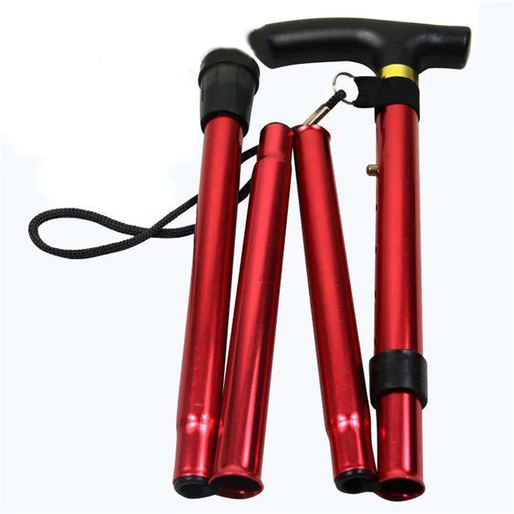 2022 outdoor aluminium alloy adjustable profiles for the elderly, folding walking stick for mountaineering