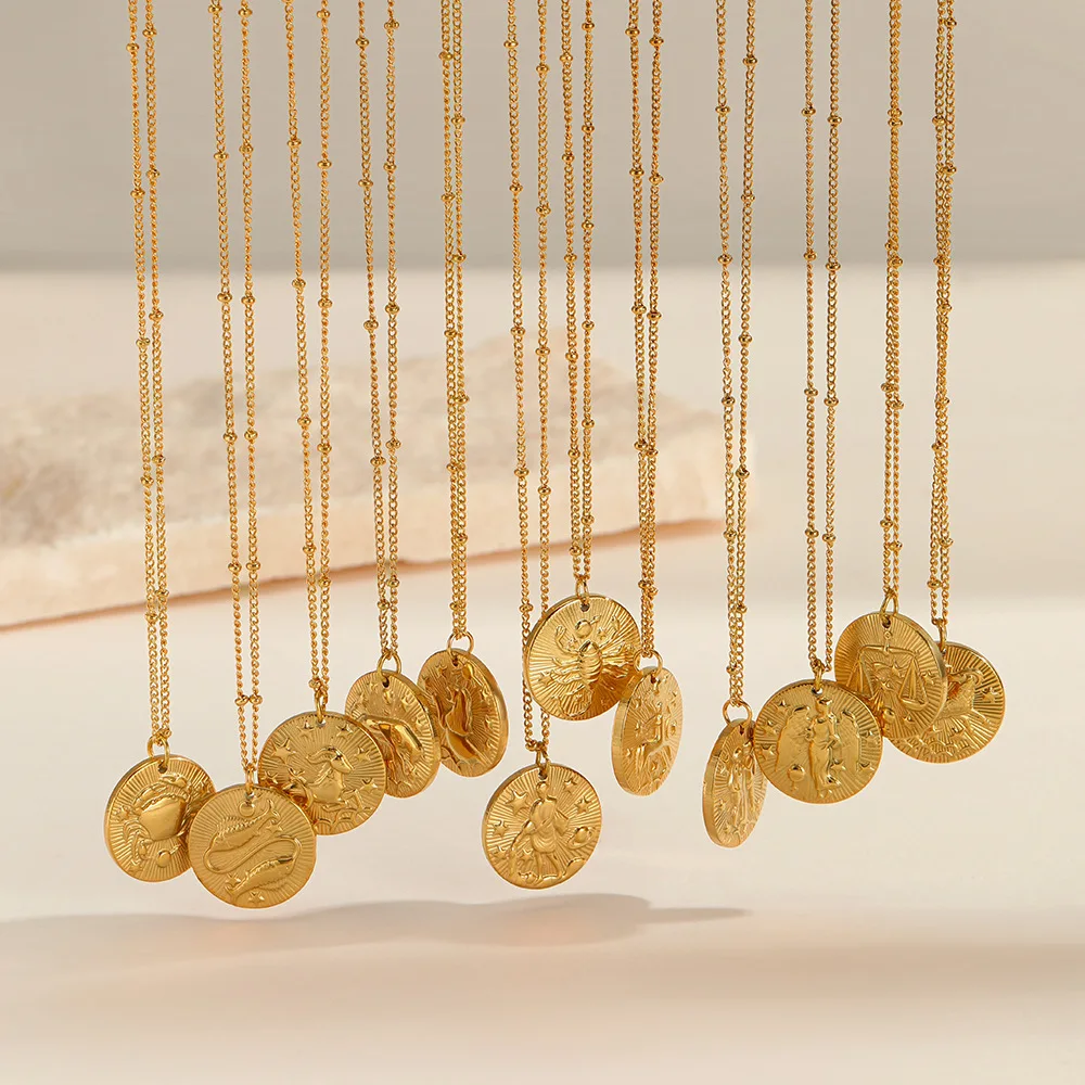 Versatile Twelve Zodiac Stainless Steel Necklace Trendy Constellation Relief Collarbone Chain Unisex Perfect Gift Fashionable
