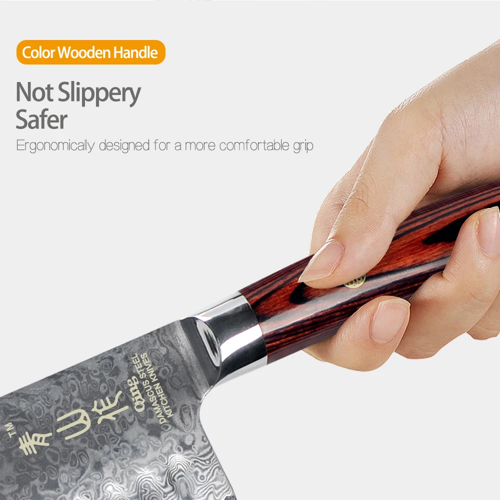 
Hot Sale 67 Layers Japanese Damascus Steel Hand Forged VG10 3 Pieces Wholesale Damascus Kitchen Knife With Sheath 