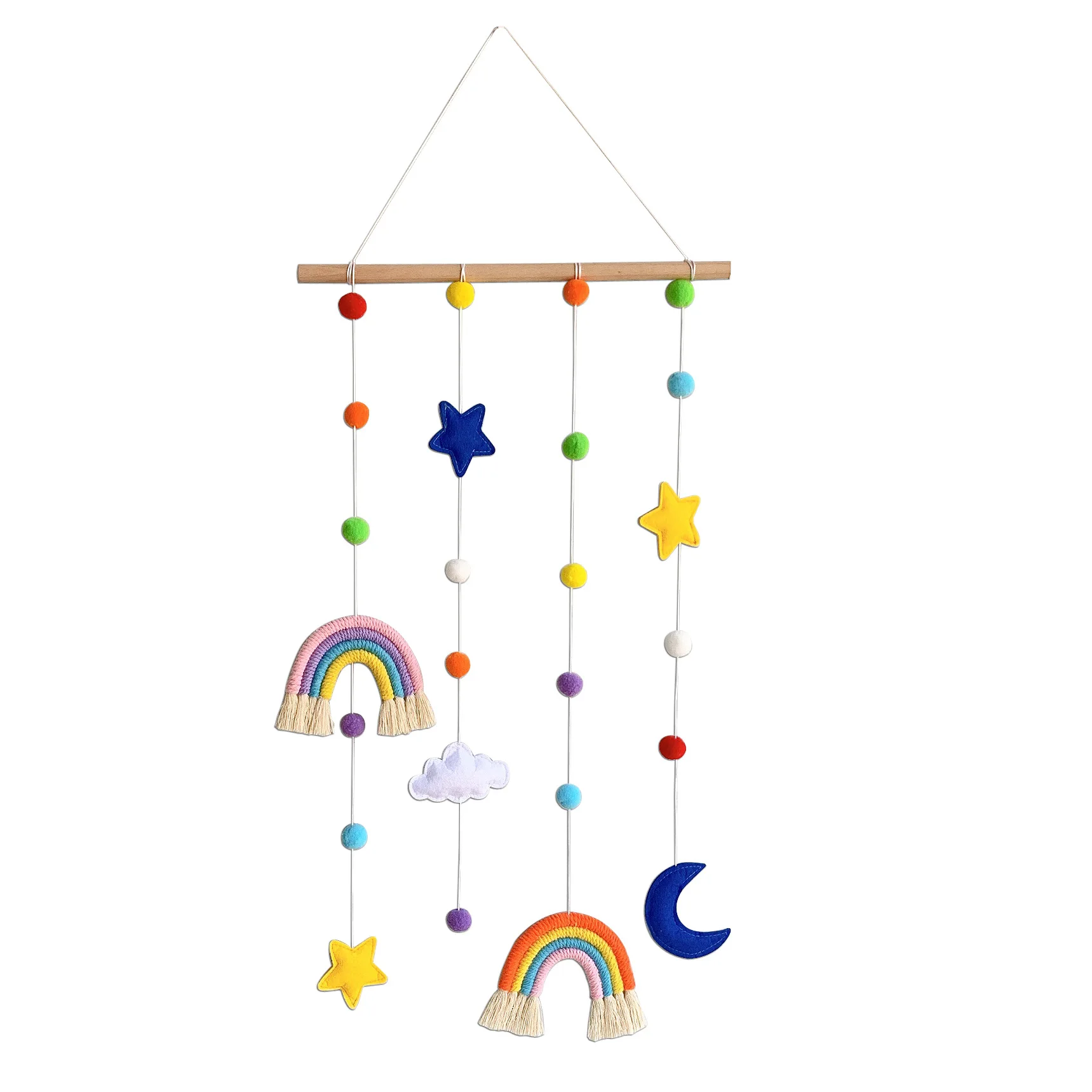 New Arrival Ins Hot Sale Handmade Kids Room Decoration Star Pompom Macrame Wall Hangings