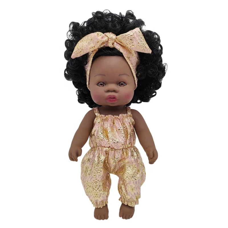 Realistic African American Baby Dolls Lifelike Girl 14 Inch vinyl black doll with Feeding Kit & Gift Box Best Birthday Set