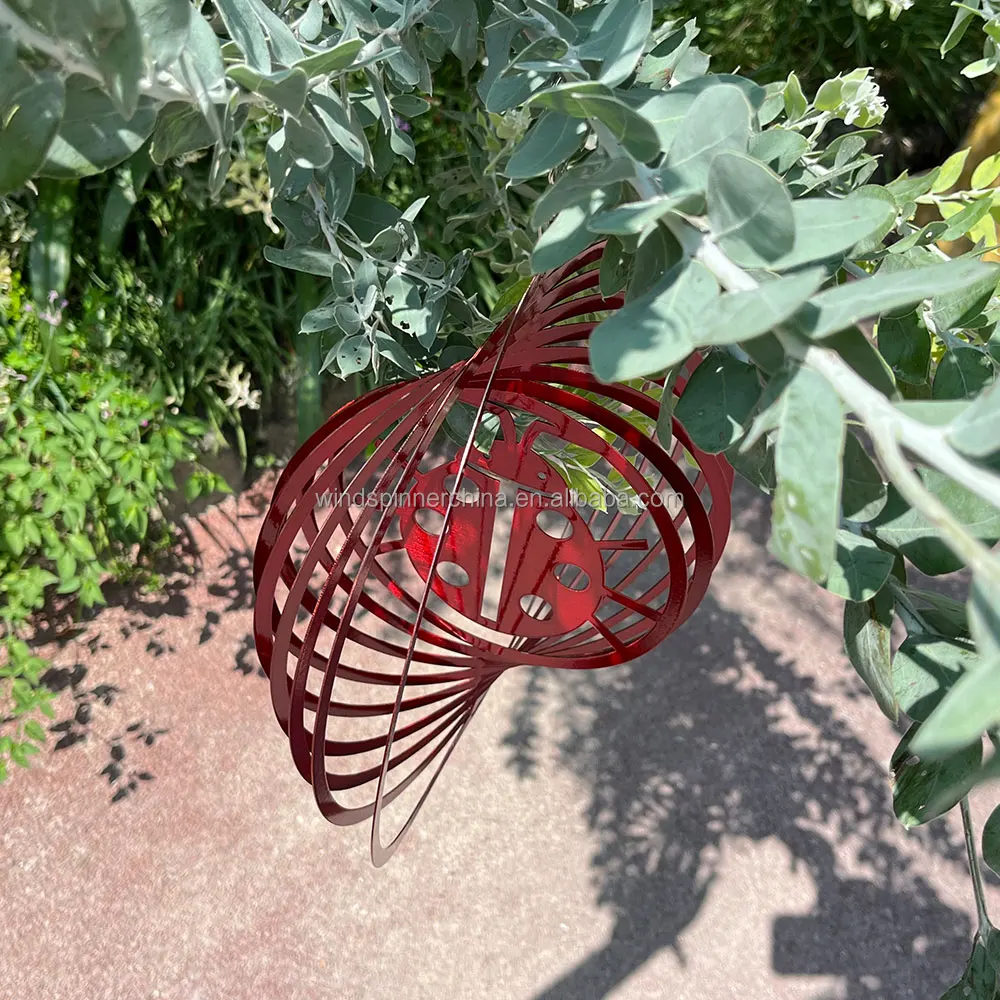 2023 New Red Ladybug Stainless Steel Wind Spinner Wholesale Garden Decoration Gift
