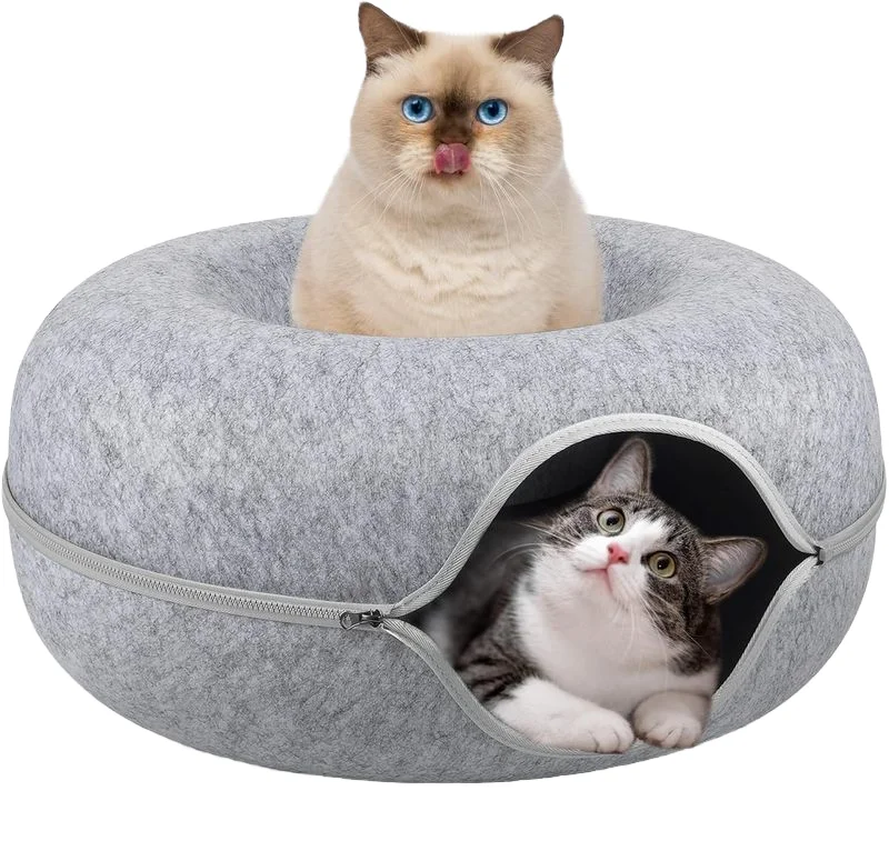 KingHon Wholesale Double-layer Composite Detachable Felt Material Washable Funny Cat Donut Tube Toy Cat Hole Tunnel Nest Bed