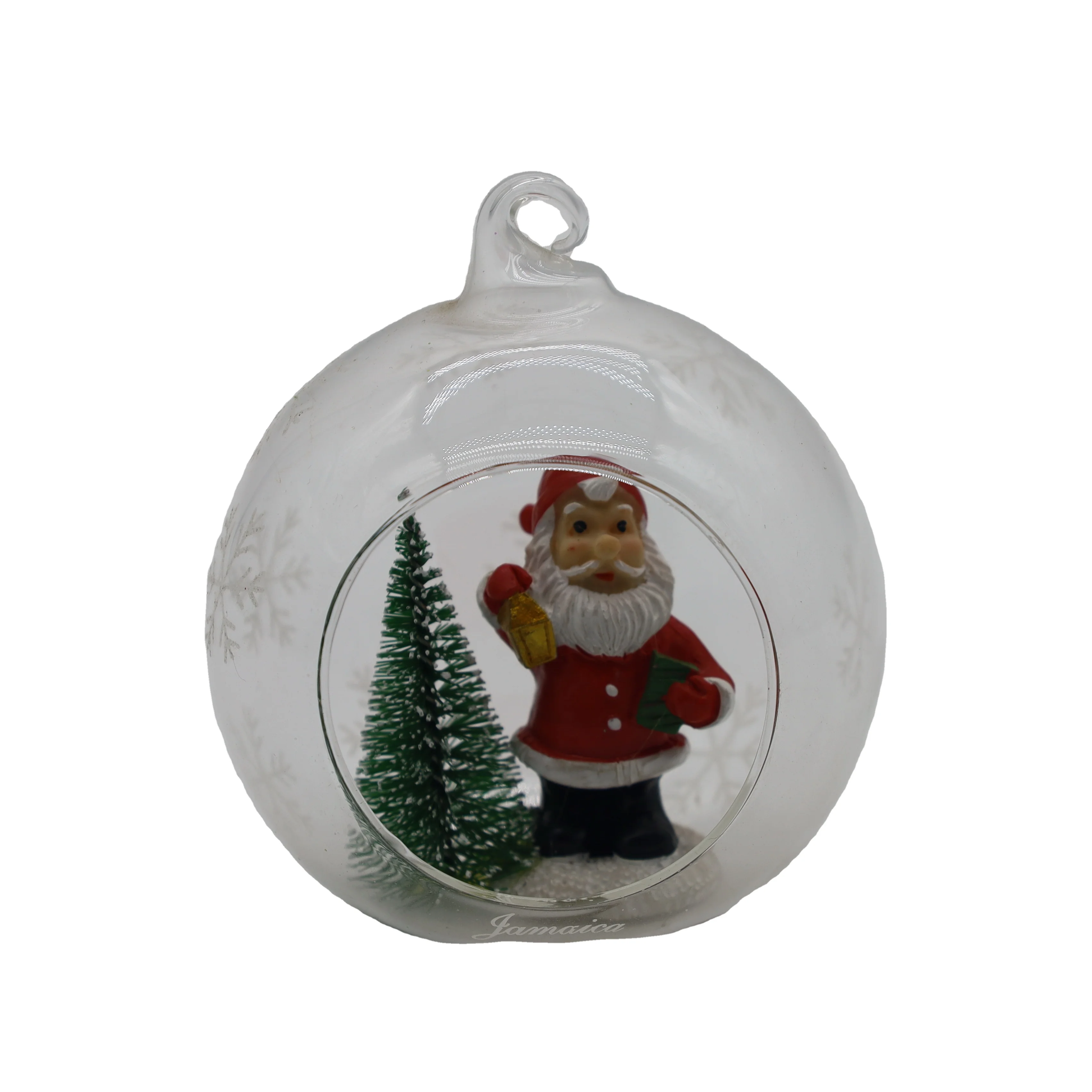 Hotsell hanging 8cm transparent glass open ball with snowman,gingerbread Man and Father Christmas  inside Christmas decorations